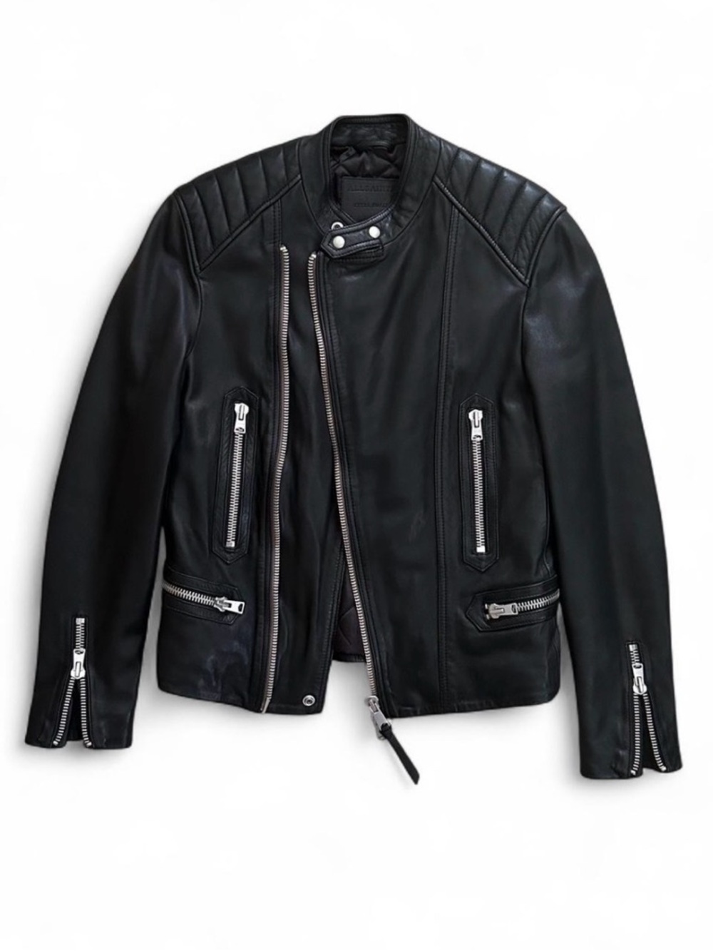 AllSaints Lamb Leather "Reimer" Biker Jacket Black Men's XS